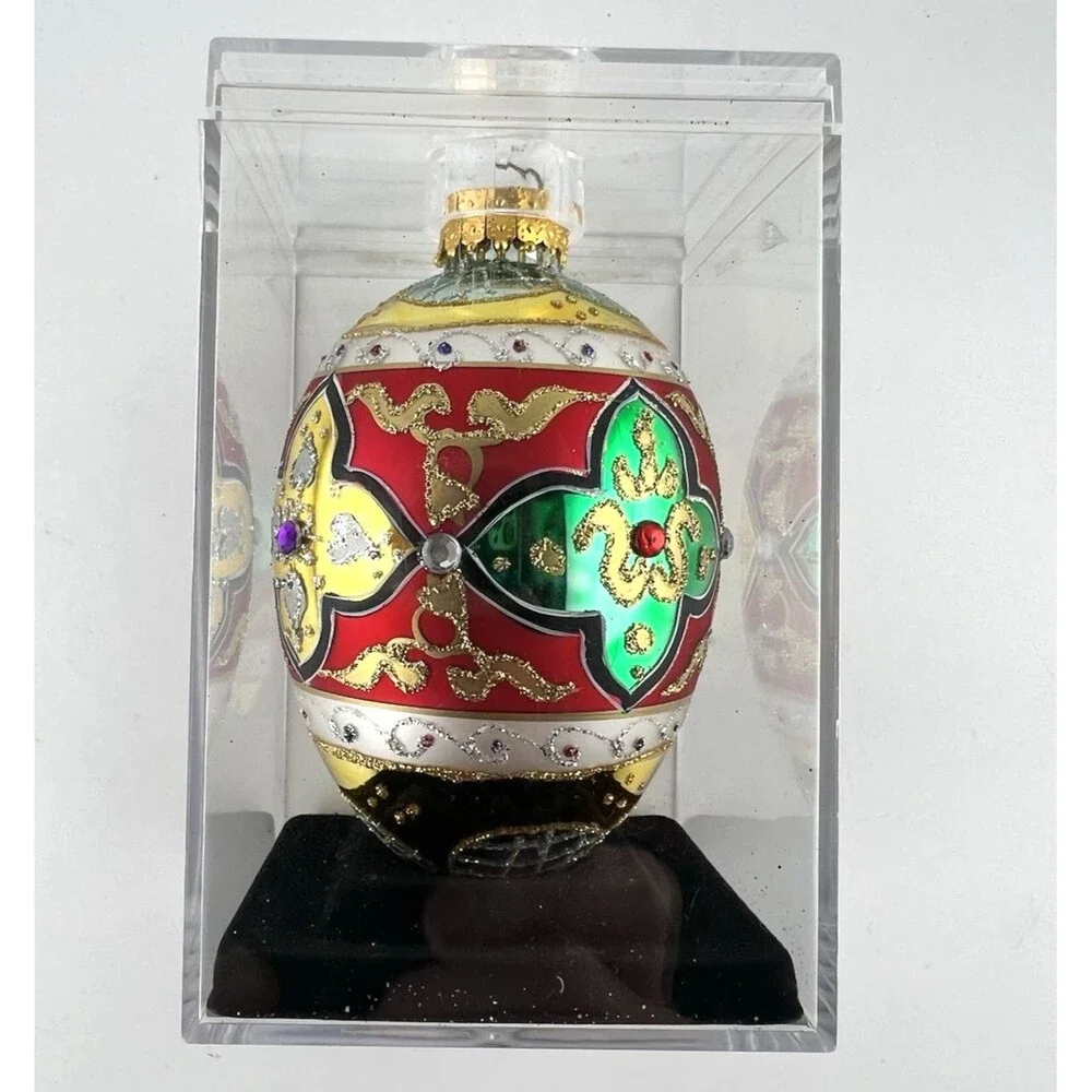 Department 56 Hand Crafted Glass Jeweled Egg Ornament w/Acrylic Box